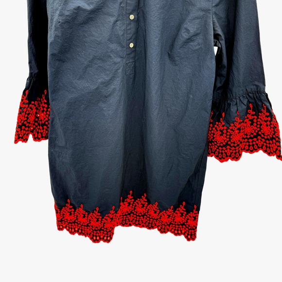 J.Crew Navy Blue Eyelet Embroidered Bell Sleeve Tunic Midi Dress Women's Large - Picture 5 of 11
